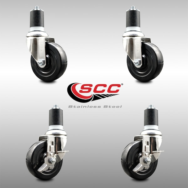 Service Caster 4 Inch 316SS Soft Rubber Swivel 1-7/8 Inch Expanding Stem Caster Brake SCC, 2PK SCC-SS316EX20S414-SRS-2-TLB-2-178 - main
